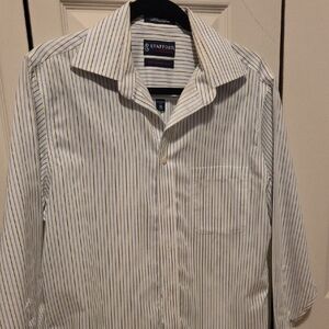 Stafford White and Blue Dress Shirt with Vertical Stripes